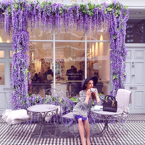 24 Pack 90FT Purple Artificial Wisteria Vines - Rattan Hanging Garland for Home, Party & Wedding Decor