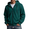 thumbnail image 3 of Hearthz Flannel Hoodie for Men Oversized Full Zip Up Hoodie Sweatshirts for Men Drawstring Fall Winter Warm Hoodie Jackets for Men Dark Green L, 3 of 8