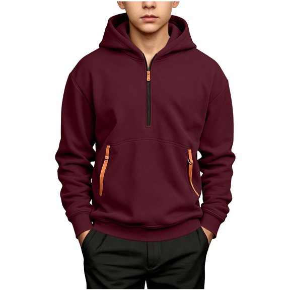 HBGVBA Big Boys Fleece Quarter Zip Hoodie,Solid Color Thick Hooded Pullover Top Loose Relaxed Long Sleeve Warm Casual Daily Fashion 5-15 Years