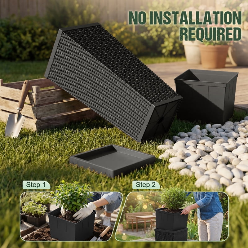 Homall 32" Tall Plastic Planter Set of 2 with Inside Pots, Drainages and Trays, for Outdoor and Indoor