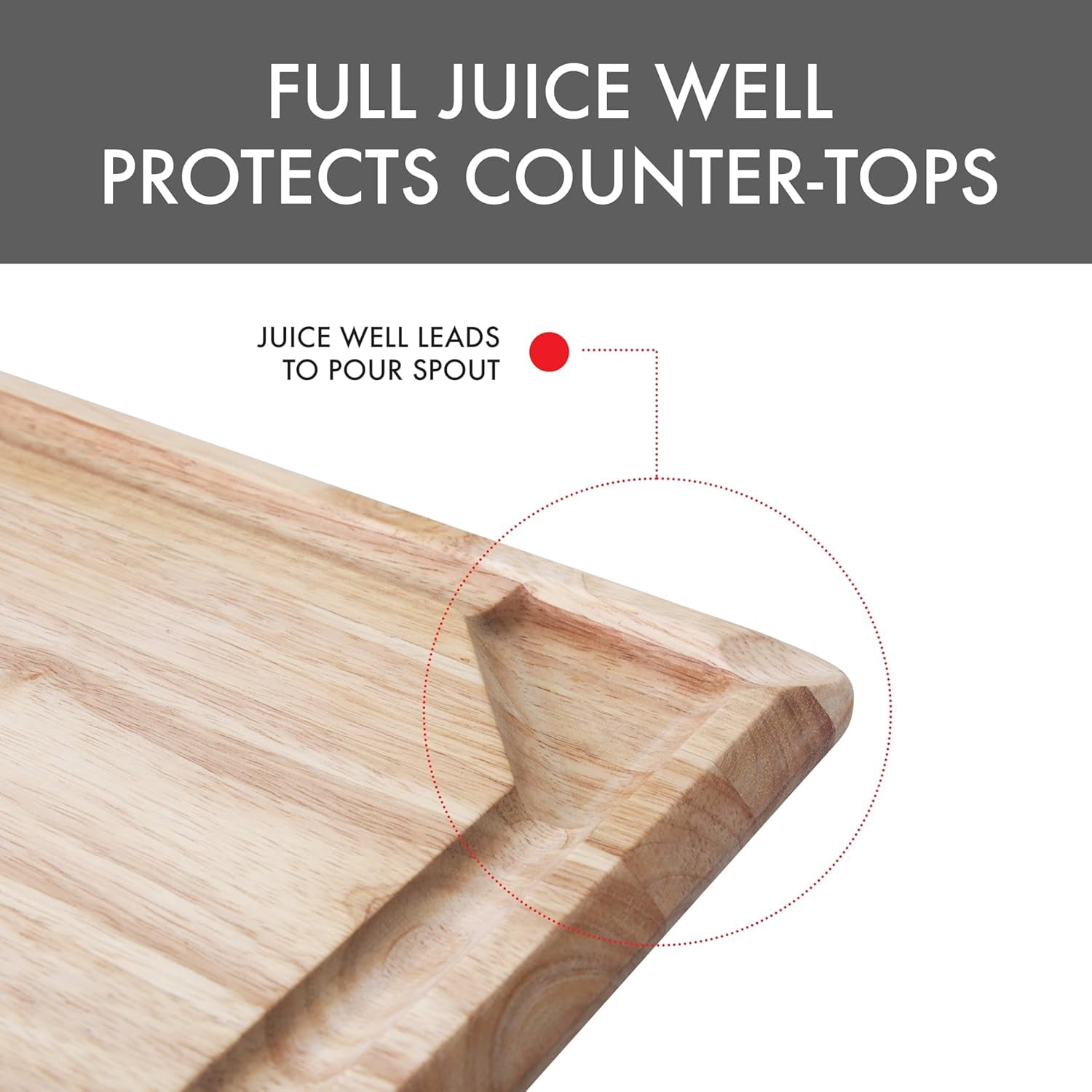 Dexas Rubberwood Pour Spout Cutting Board – 21" x 15" x 1" | Juice Groove, Easy-Pour Corner, Heavy-Duty Wood Board for Carving & Chopping