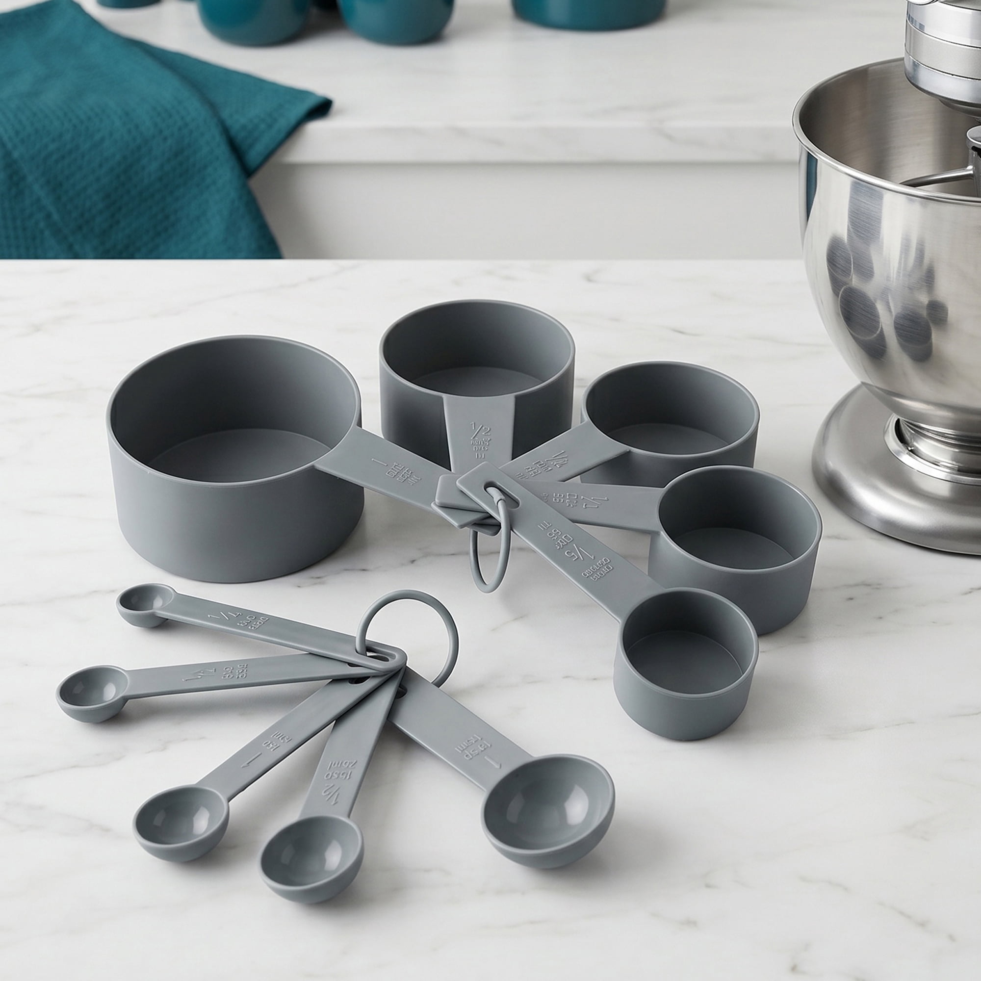 Unique Bargains Plastic Measuring Cups Spoons Set with Clear Markings Gray 10Pcs