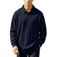 thumbnail image 3 of Fengqque Mens Polo Shirt Short Sleeve Textured Jacquard Open Collar Summer Casual Beach Stretchy Golf Shirts Navy XL, 3 of 9