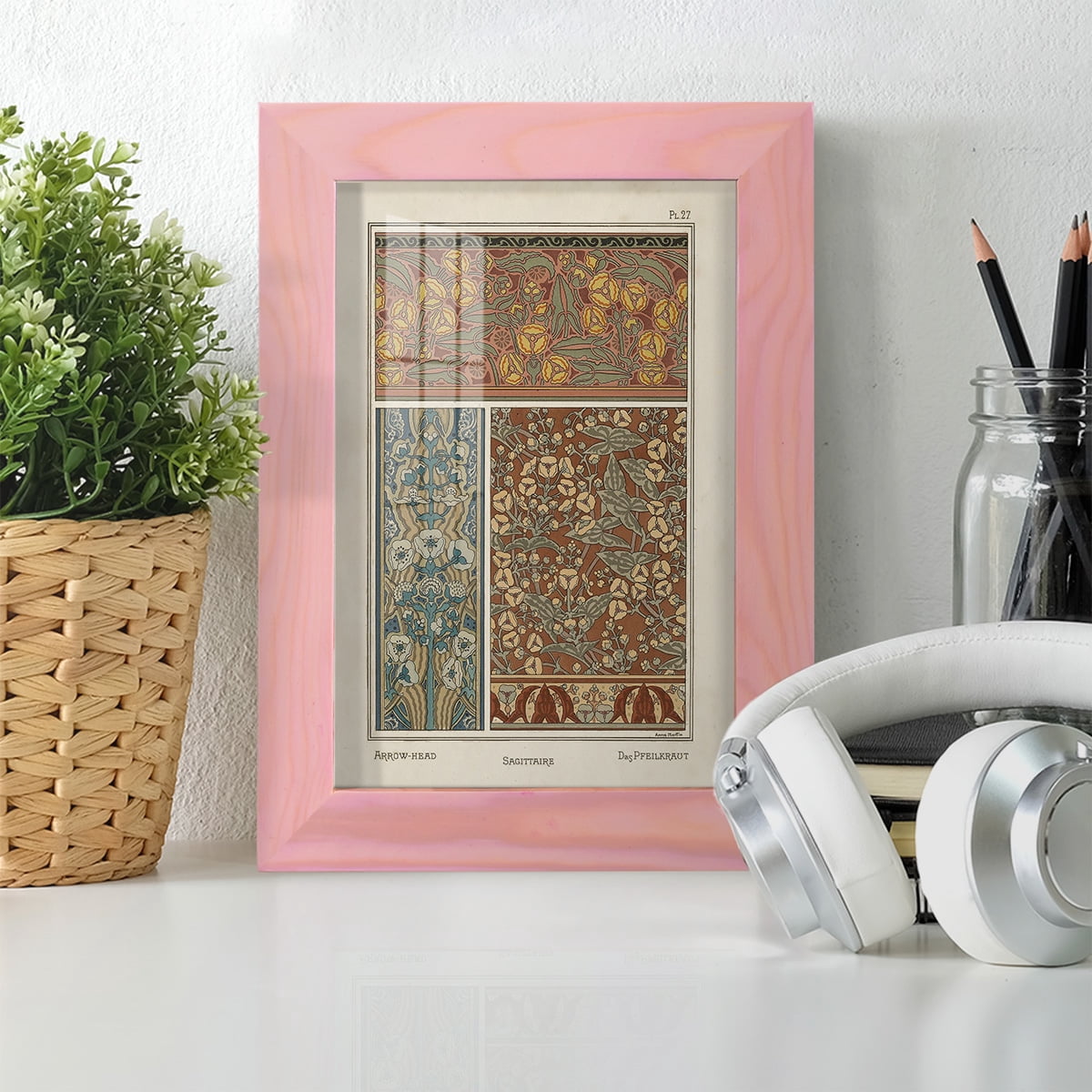 Nouveau Decorative II - Framed Print w/glass - Sunset Pink
