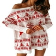 thumbnail image 1 of Women Christmas Sweater Dress Long Sleeve Off Shoulder Knit Pullover, 1 of 6