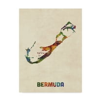 Trademark Fine Art 'Bermuda Watercolor Map' Canvas Art by Michael Tompsett