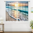thumbnail image 4 of Ocean Beach Small Kitchen Curtains Sea Scene Window Treatment Sunrise Sunset Cafe Short Window Curtains for Bathroom Dining Laundry Room Hawaii Coastal Tier Treatment Drapes 27.5x39 inch, 4 of 6