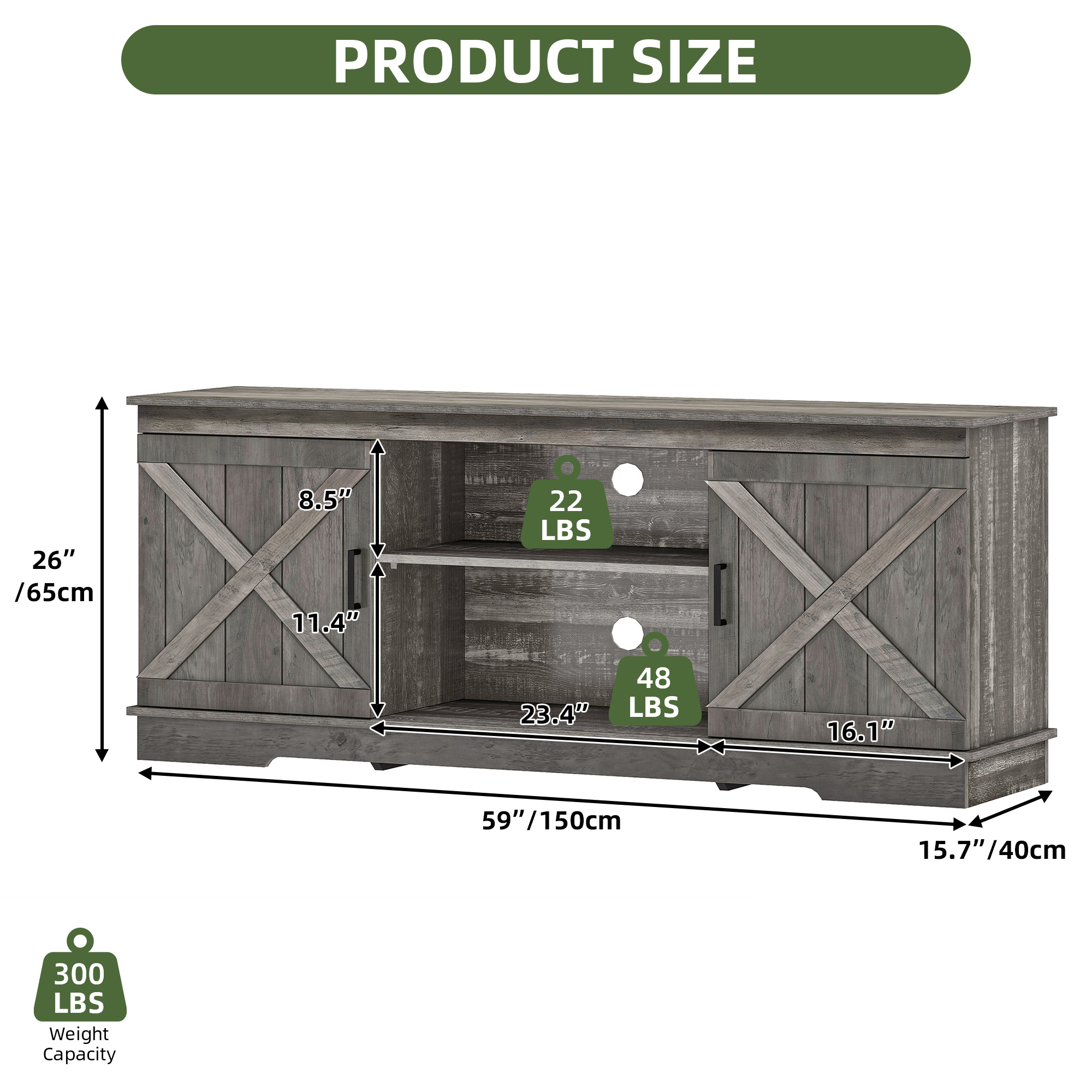 Uforic Farmhouse TV Stand with Barn Doors for 65" TVs photo 7