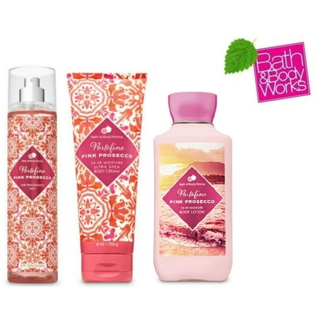 Bath and Body Works Portofino Pink Prosecco Gift Set - Fine Fragrance Mist - Body lotion and Body Cream - Full (Best Bath And Body Works Fragrance)