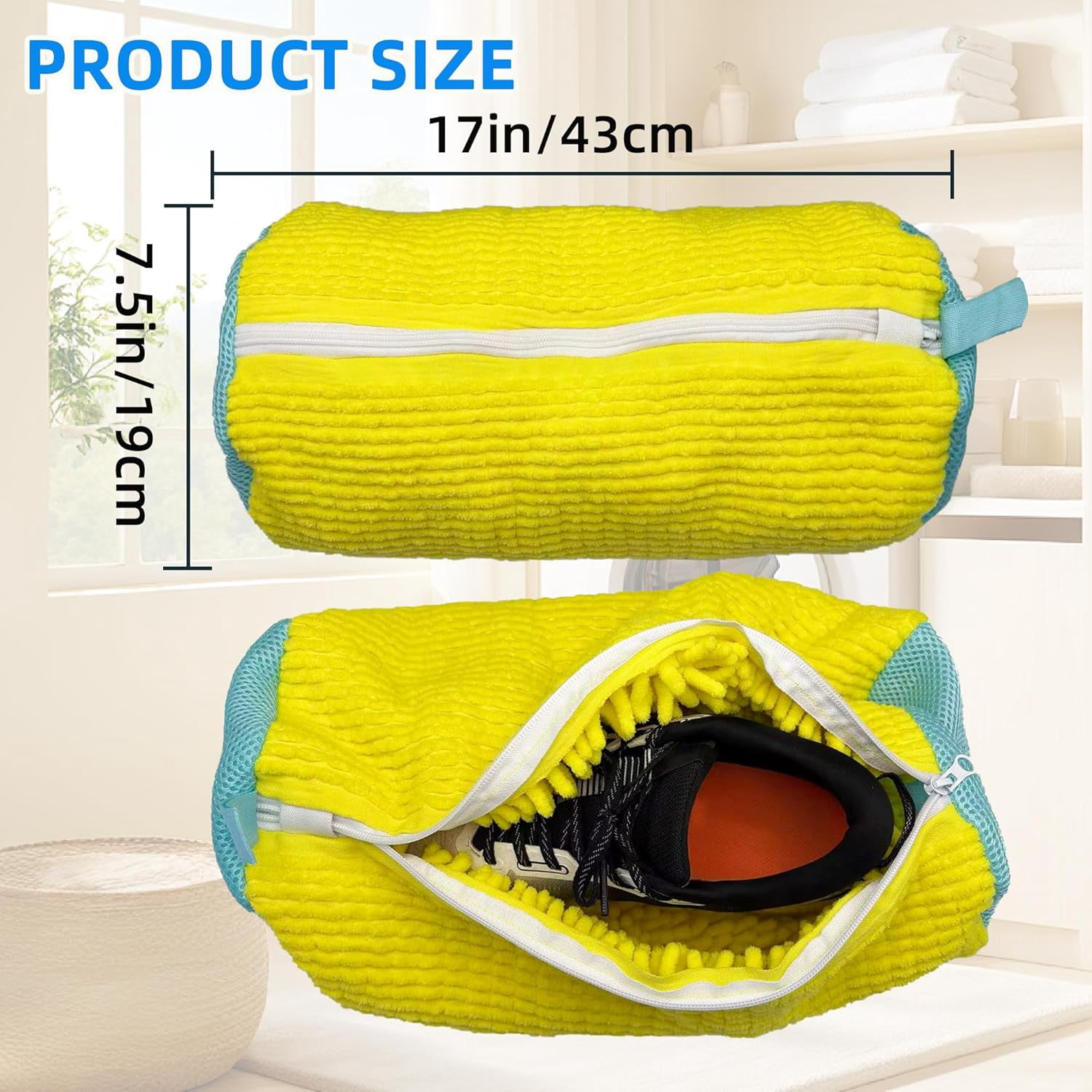 Shoe Washing Machine Bag Laundry Shoe Bag for Washer and Dryer Reusable 2pc Shoe Cleaning Bags for Sneakers 360° Deep Cleaning Machine for All Shoes Types With Self-locking Zipper Yellow 2Pcs