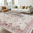 thumbnail image 6 of Wellber Vintage Rugs Fluffy Floral Area Rug Soft Carpet for Living Room Bedroom Home Decor,4'x6',Light Red, 6 of 7