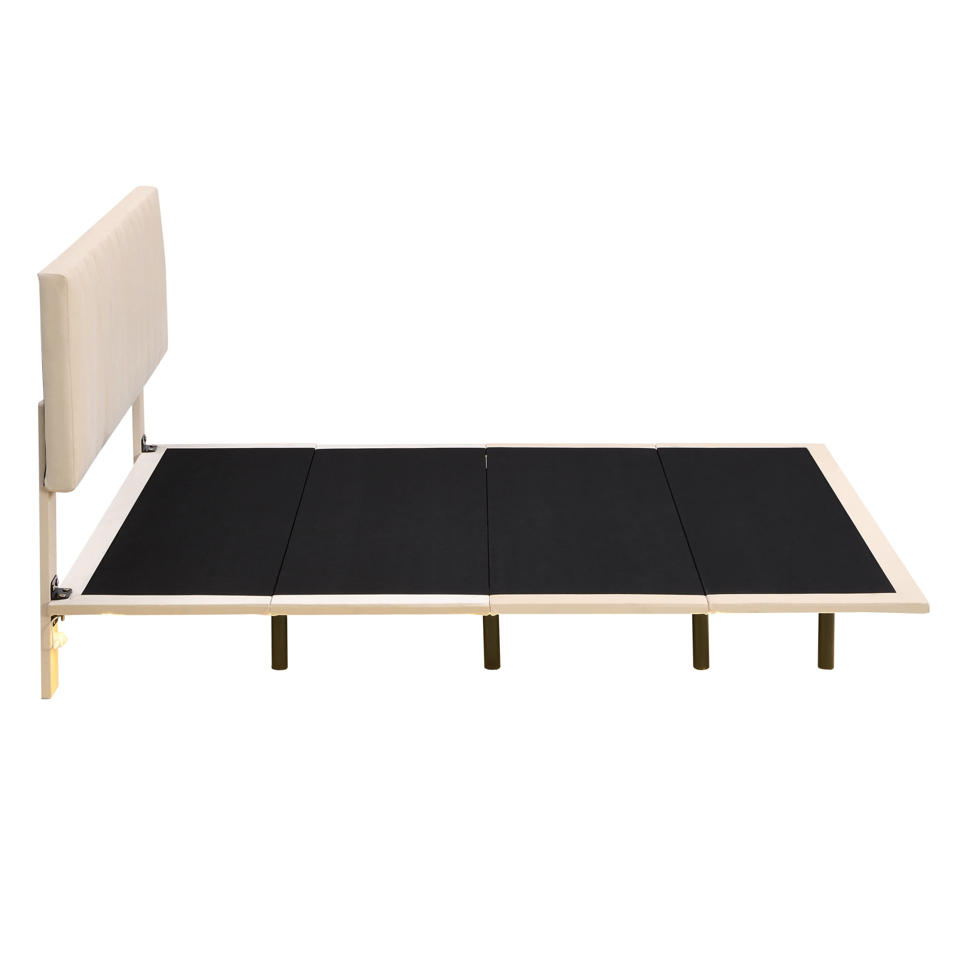 Gewnee Queen Size Floating Upholstered Platform Bed with Sensor Light ,Beige