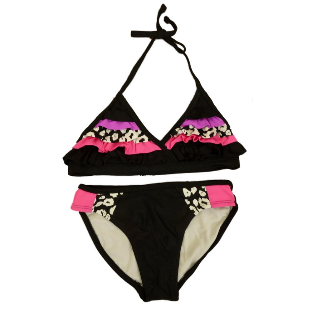 Xhilaration Girls Black Ruffle Bikini Swimming Suit Swim Bathing Suit