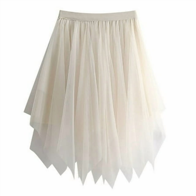 LUOGENLI Skirt Irregular Cake Skirt Female Autumn Winter Half Skirt Three Layer Yarn A Line Skirt Medium Length Floral Maxi Skirt with Slit Maxi Skirt Set Boho Beige One Size