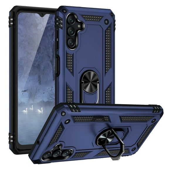 TJS for Samsung Galaxy S23 Phone Case, Impact Resistant Metal Ring Magnetic Support Kickstand Drop Protector Cover for Galaxy S23 (Blue)