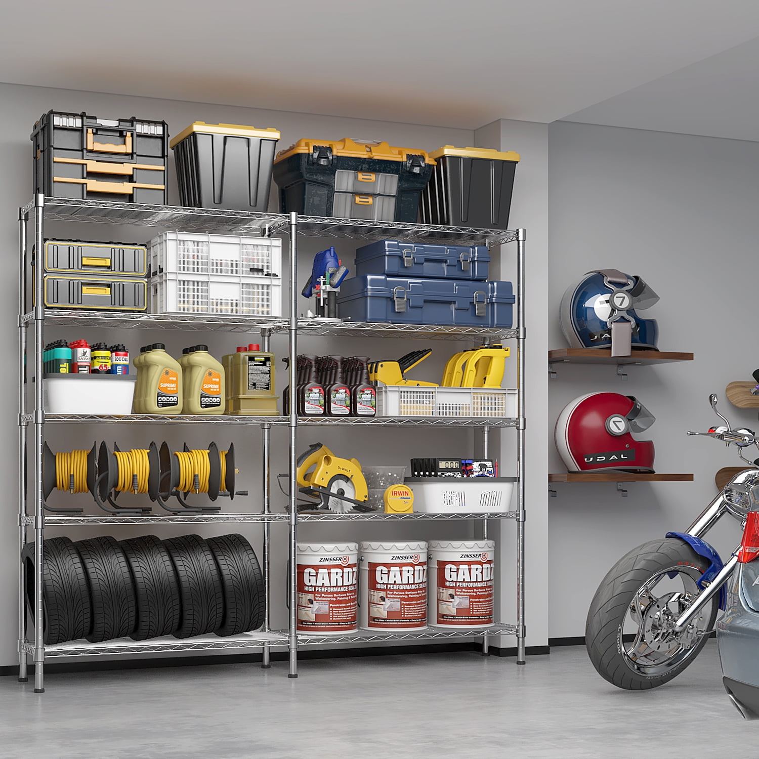 Ktaxon 1500LBS Heavy Duty Wire Shelving, 5-Tier Extra-wide Metal Shelves, Steel Garage Storage Rack, Adjustable DIY Commercial Shelving for Pantry Storage Organizer, 58"W x 13.8"D x 71"H,Chrome