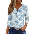 thumbnail image 2 of Women Blouses Dressy Casual 3/4 Sleeve Tee Tops Henley Neck Button Down Graphic Print Half Sleeve Tunic Shirts, 2 of 4