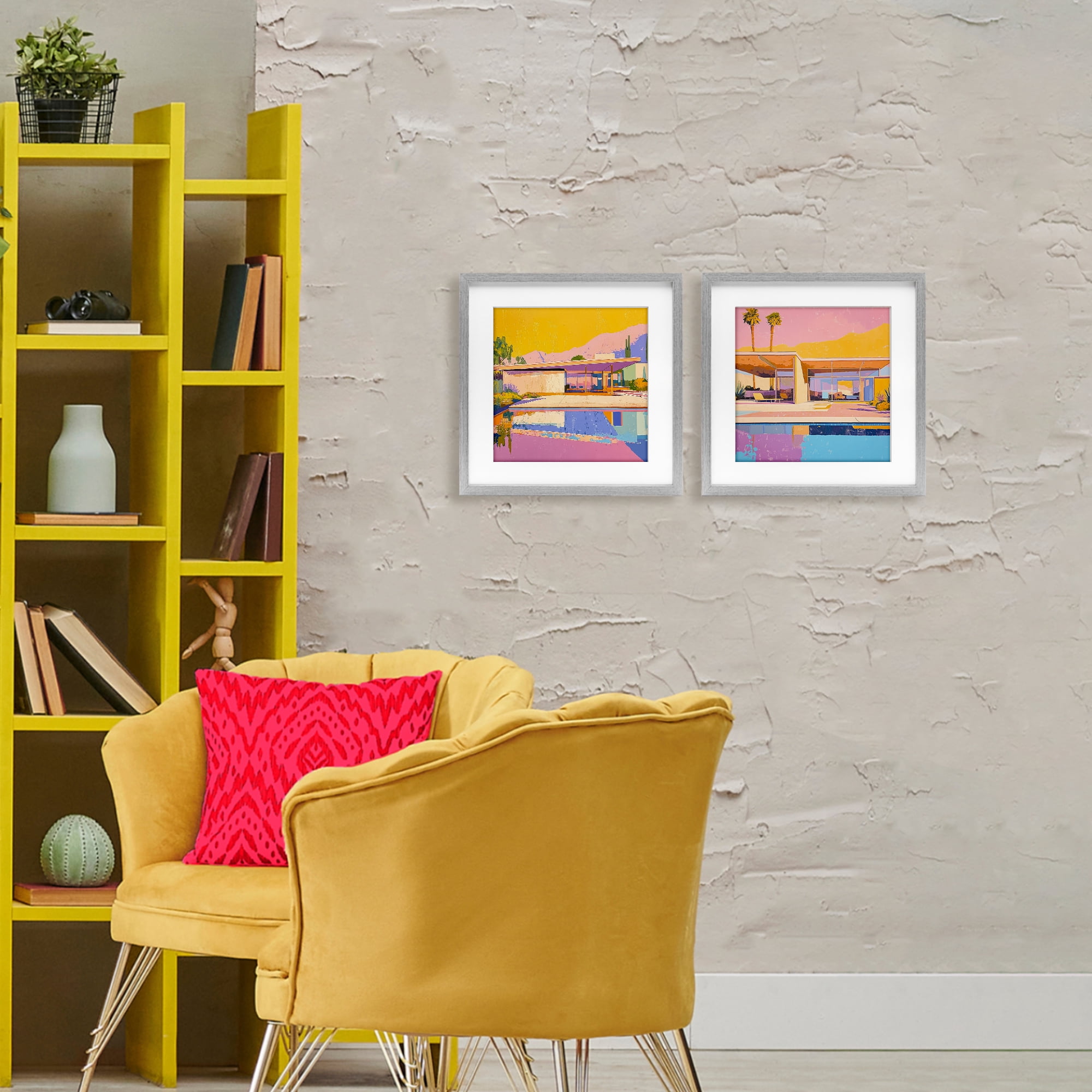 Stupell Industries Case Study Villa 2 Piece Gray Framed Print Under Glass Set, design by Walker Noble