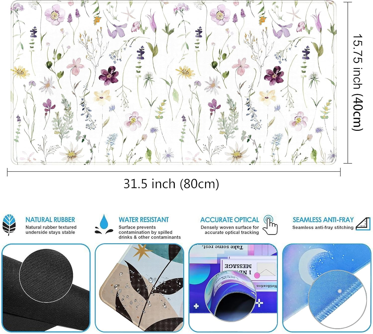 Cute Flower Mouse Pad Aesthetic Desk Mat Plants Large Extended Gaming Mousepad Floral XXL Desk Pad Keyboard and Mouse Mat 31.5''x15.75'', Desktop Decor Protectors Mats for Women Office Girl Gamer