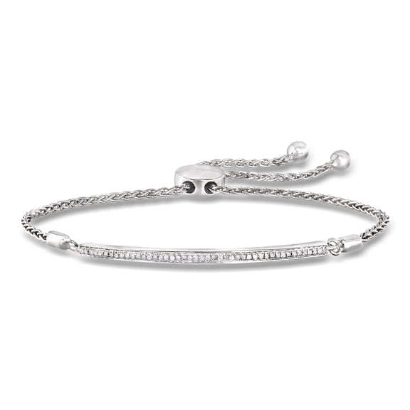 Ross-Simons 0.15 ct. t.w. Diamond Bar Bolo Bracelet in Sterling Silver, Women's, Adult