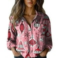 thumbnail image 2 of Pink Women Shirts, Women Cotton Shirt Printed Fashion Button Down Shirts Casual Tops Long Sleeve Blouse,Women Shirts XL, 2 of 3