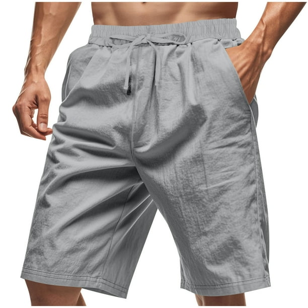 Pantalones de Cintura Elástica para Hombre Nuevos Pantalones Cortos de Cuerda Suelta de Playa de Color Sólido de Cinco Centavos, Moda de Poliéster