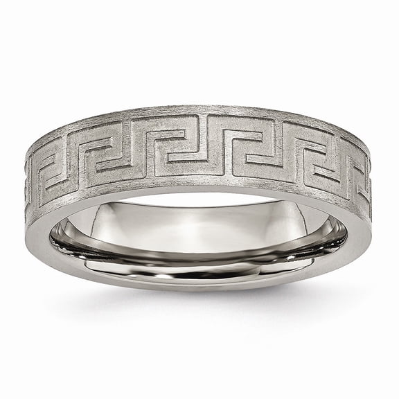 Titanium Greek Key 6mm Satin & Polished Band Size: 6; for Adults and Teens; for Women and Men