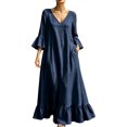 thumbnail image 2 of QUNYINEY Casual Womens Dresses Maxi 3/4 Sleeve Blue Flowy A Line Dress with Pockets Vacation V Neck Loose Fit Dresses, 2 of 9