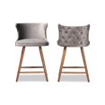 thumbnail image 2 of Baxton Studio Sagira Modern and Contemporary Transitional Grey Velvet Fabric Upholstered and Walnut Brown Finished Wood 2-Piece Counter Stool Set, 2 of 5