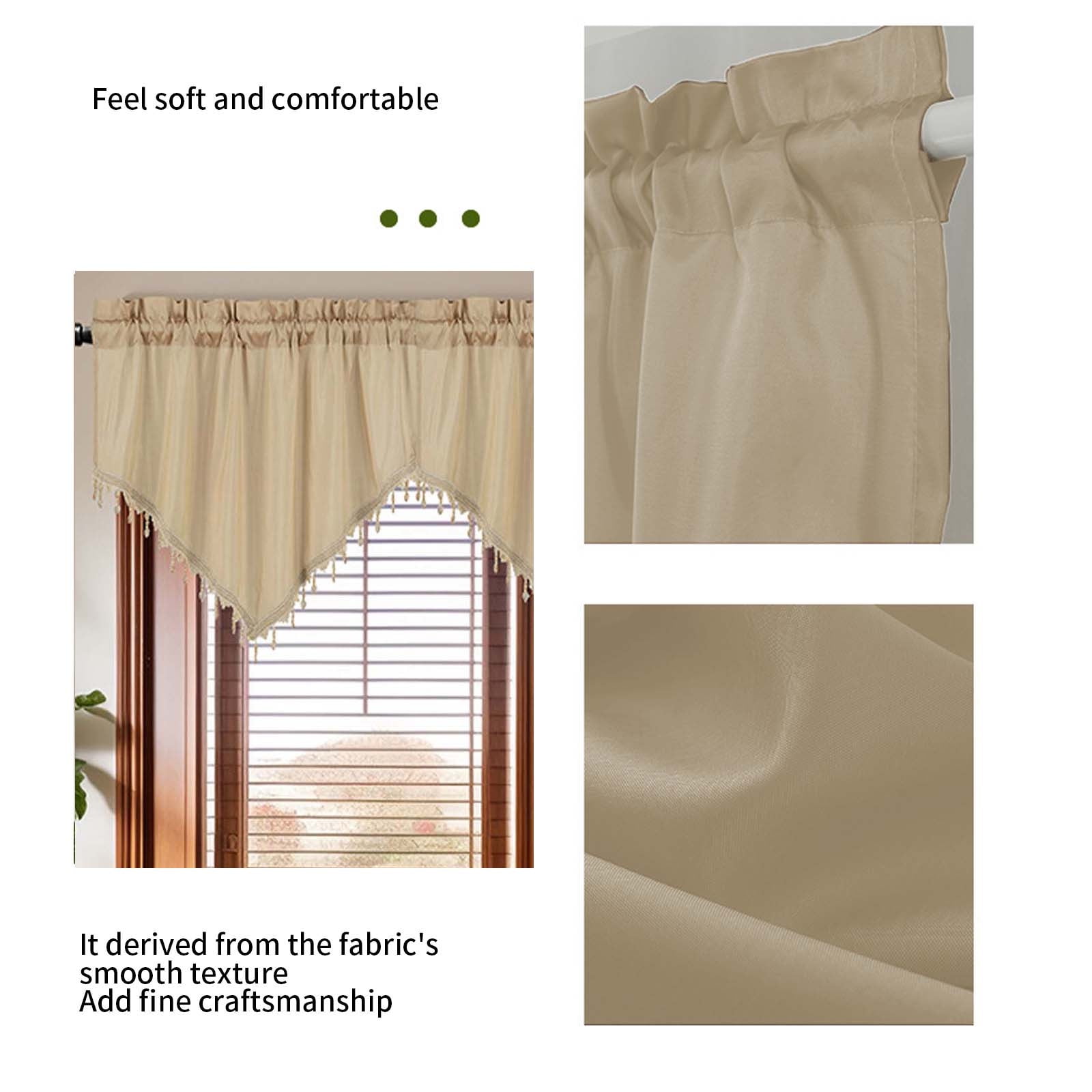 Beaded Triangle Sheer Valance Curtains for Living Room, Rod Pocket Farm Window Valance, Bead Trim Tassel Voile Sheer Curtain Valance for Bedroom Bathroom Cafe