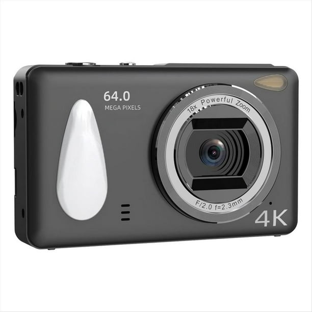 Cámaras Digitales HD 4K, Cámara Compacta, Pantalla IPS de 2,4 Pulgadas, Zoom de 18x, Antivibración, Enfoque Automático, Videocámara, Color Negro.