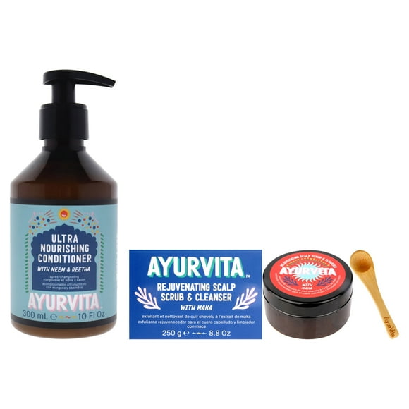 Maka Rejuvenating Scalp Scrub and Cleanser with Neem and Reetha Ultra Nourishing Conditioner Kit by AyurVita for Unisex - 2 Pc Kit 6.7oz Cleanser, 10oz Conditioner