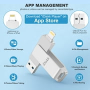 iDiskk MFi Certified 128GB USB Flash Drive Photo Stick Mobile for iPhone Memory Stick iPad External Photo Storage for MacBook/Laptops/ PC Photo Stick