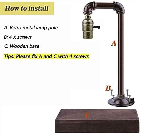 Retro Vintage Table Lamp, Industrial Loft Style Steam Punk Lamp Iron Piping Desk Lamp