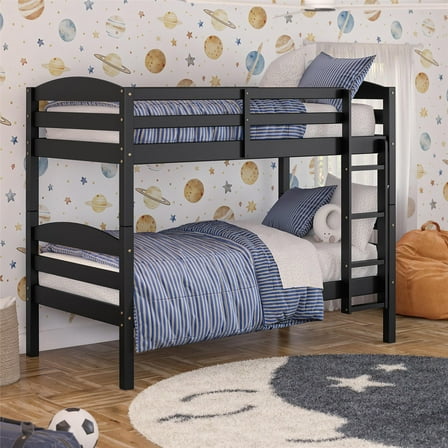 Better Homes & Gardens Leighton Kids Solid Wood Twin-over-Twin Convertible Bunk Bed with Ladder and Guardrails, Black