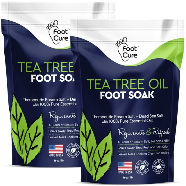 Aceite de árbol de té para pies con sal de Epsom para hongos en las uñas de los pies, paquete de 2