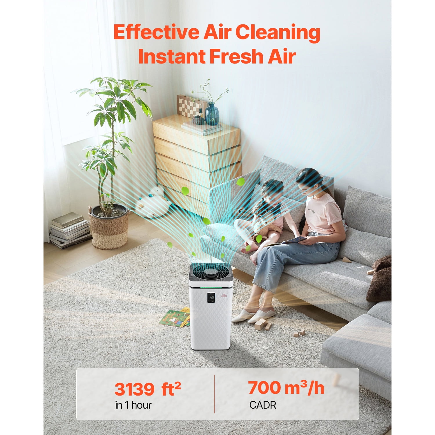 KFFKFF Air Sanitizer, H13 HEPA Filter, 3139 ft²/h Intelligent Air Sanitizer with Adjustable Speed & Child Safety Feature, Effective Air Purification with User-friendly Touch Interface
