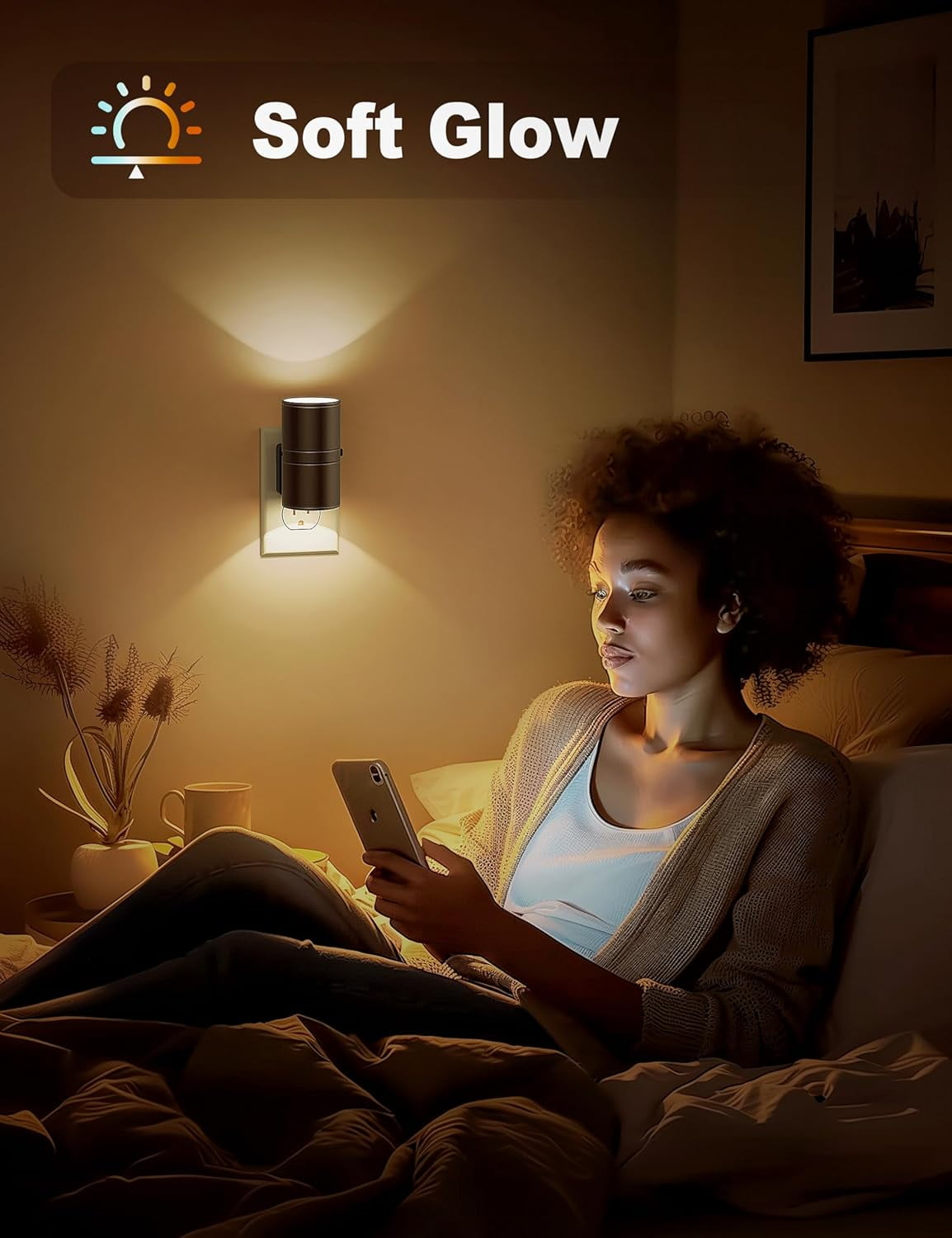 RGHJAR-Night Lights Plug into Wall, Dimmable Night Light Plug in, Modern Night Lights with Dusk to Dawn Light Sensor, Soft White 3000K, 0-100LM Adjustable Brightness Nightlight for Hallway Bedroom, 2