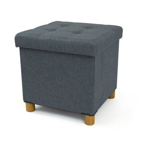 Humble Crew Carson Collapsible Cube Storage Ottoman Foot Stool with Tray, Dark Grey
