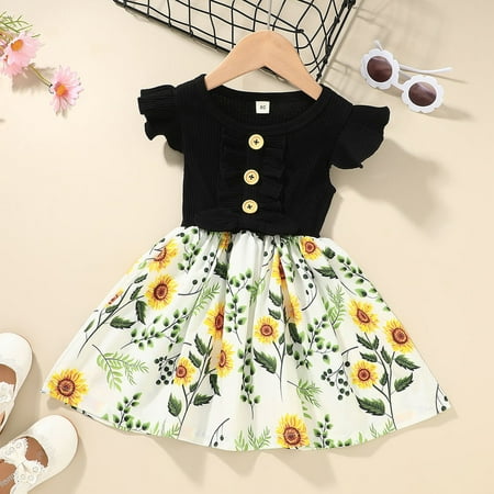 

Apepal Toddler Infant Baby Girl Dress Floral Ruffle Sleeve Dresses Girls Sundress