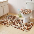 thumbnail image 2 of Burnt Orange Retro Bath Mat 3 Piece Bathroom Rug Set, Ethnic Flowers Impressionist Art Non Slip Bath Rug Contour Mat and Toilet Lid Cover, Absorbent Shower Mats Soft Bath Rugs and Mats Sets, 2 of 8