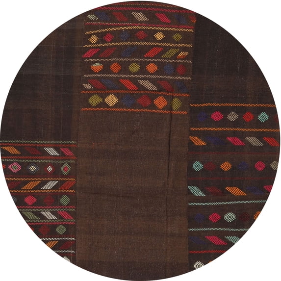 Ahgly Company Indoor Round Contemporary Red Patchwork Area Rugs, 7' Round