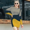 thumbnail image 3 of Abstract Art Yellow Blue Gray Women's Long Sleeve Bodycon Dress Soft Stretchy For Everyday Wear And Special Occasions, 3 of 6