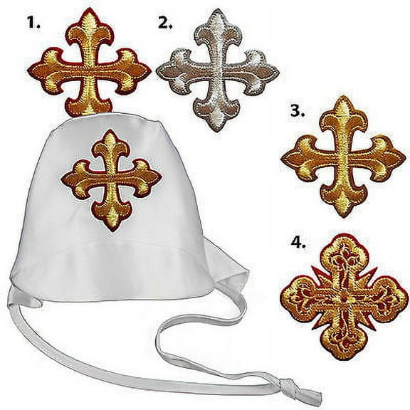 Baby Toddler Boy Christening Baptism White Hat Gold Silver Red Embroidered Cross