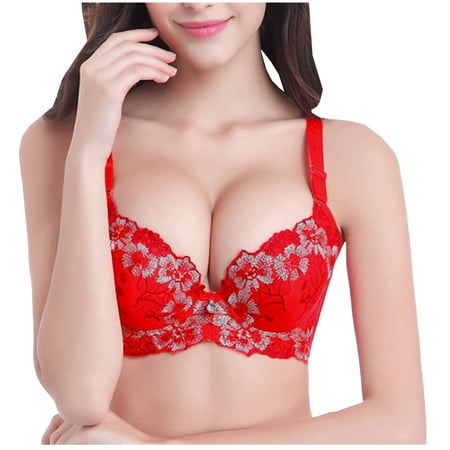 

BELLZELY Bras for Women Plus Size Clearance Woman s Fashion Embroidery Comfortable Push Up Hollow Out Bra Underwear