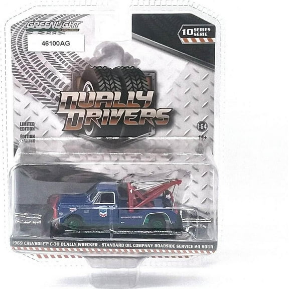 1969 Chevrolet C-30 Dually Wrecker with "Rare Green Wheels" in 1:64 scale by Greenlight