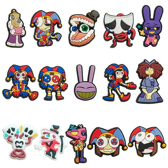 15Pcs/Set The Amazing Digital Circus Anime Cartoon Crocs Charms Jibbitz Clog Sandals Decoration Shoe Accessories Kids Teens Adult Girl Boy Men Women