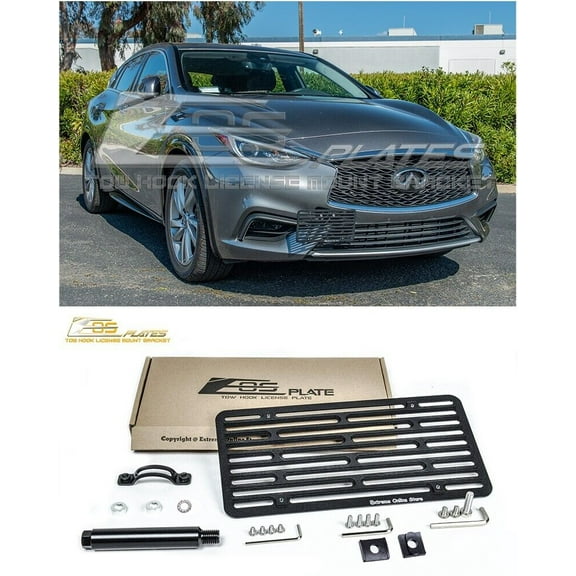 Replacement for 2017-2019 Infiniti QX30 Models | EOS Plate 2 Front Bumper Tow Hook License Relocator Mount Bracket Tow-602-V2 (Full Sized)