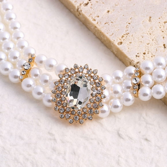 maskred Fashionable Vintage Style 3 Layers Pearl Choker Any Occasion With Multiple Rows Of Pearls Are Rich necklace 1Set