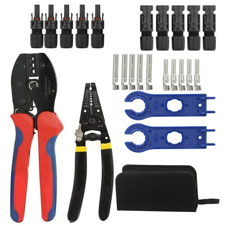 

Solar crimping pliers tool set for 2.5/4/6mm² solar panel PV cable 6 pairs of solar connectors + wrench + 1 piece AWG26-10 mc-4 crimping tool + 1 piece carrying bag for solar system photovoltaic